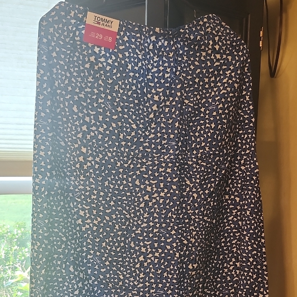 Tommy Hilfiger Navy and White Midi Skirt